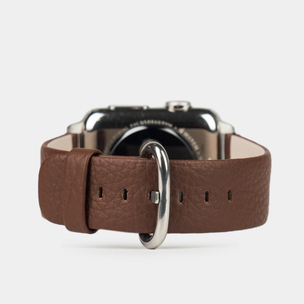 Armband für die Apple Watch 41/42 mm aus weichem genarbtem Kalbsleder in Braun, mit Adaptern und Schnalle aus Edelstahl | Hauptansicht