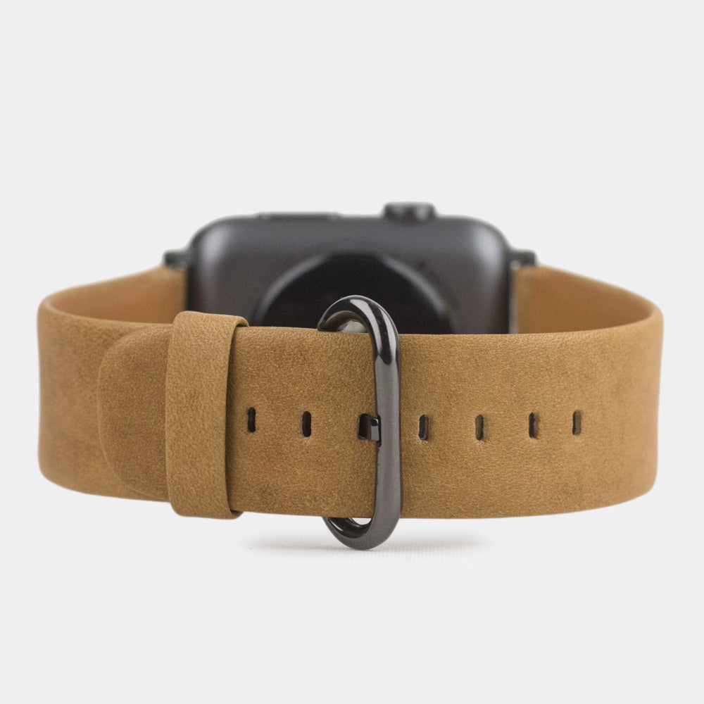 Cinturino per Apple Watch 45/46 mm in pelle di vitello liscia color vintage, con adattatori e fibbia neri | vista principale