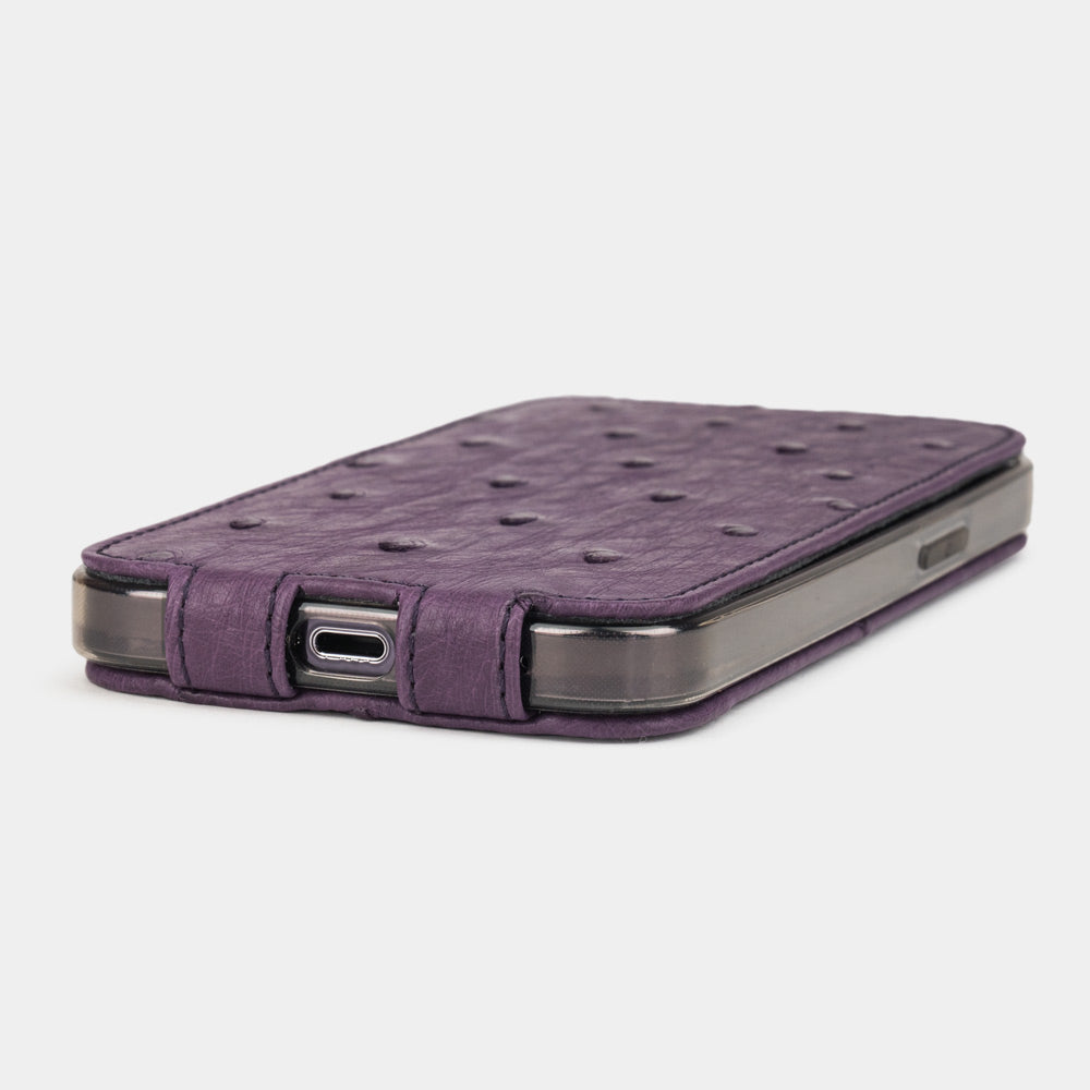 Cover iPhone 14 Pro pelle di struzzo – Viola – Marcel Robert
