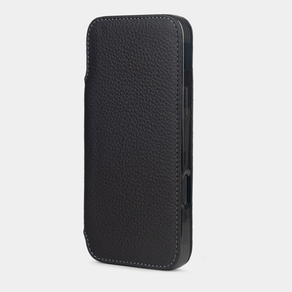 iPhone 16 Pro Folio Case – Black Calfskin Leather MagSafe