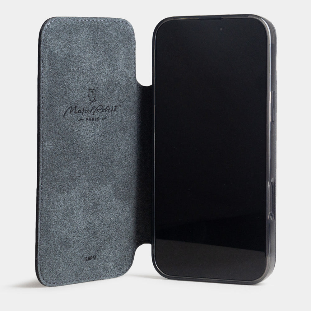 iPhone 16 Pro Folio Case – Black Calfskin Leather MagSafe