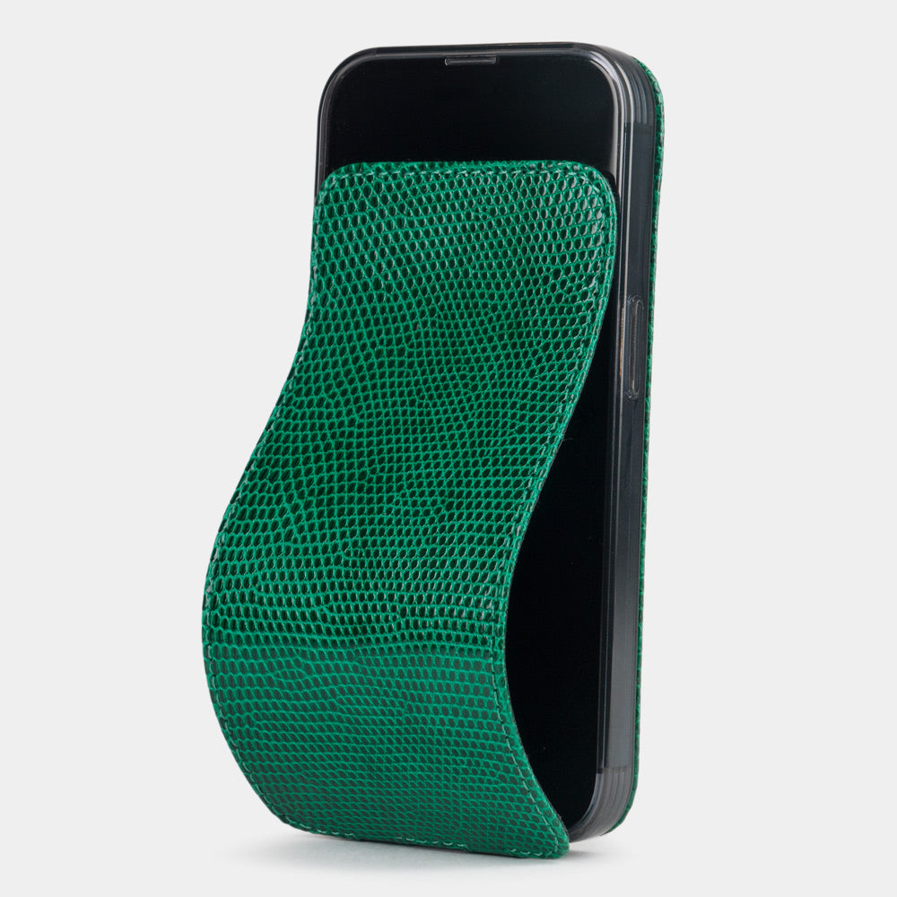 iPhone 14 Pro Max flip case in green lizard leather – Marcel Robert | main visual